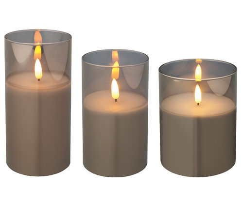 LED Kerze aus Wachs im Glas mit LED-Beleuchtung warmweiß, Farbe: smokey grey
